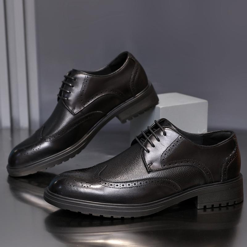 Golden Sapling Wingtip Brogues Shoes for Men Retro Genuine Leather Derby Shoe Male High Quality Lace Up Formal Shoes Footwear