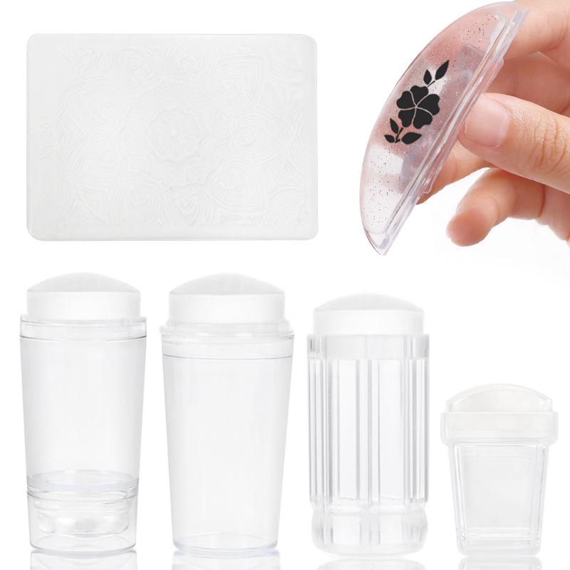 Large Silicone Nail Art Stamp with Lid - Single/Double Head French Design DIY Stamping Tools