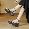 Summer sandals women's slope heel thick sole heightened 7cm waterproof table thick heel one-word buckle black sweet and cool Roman shoes