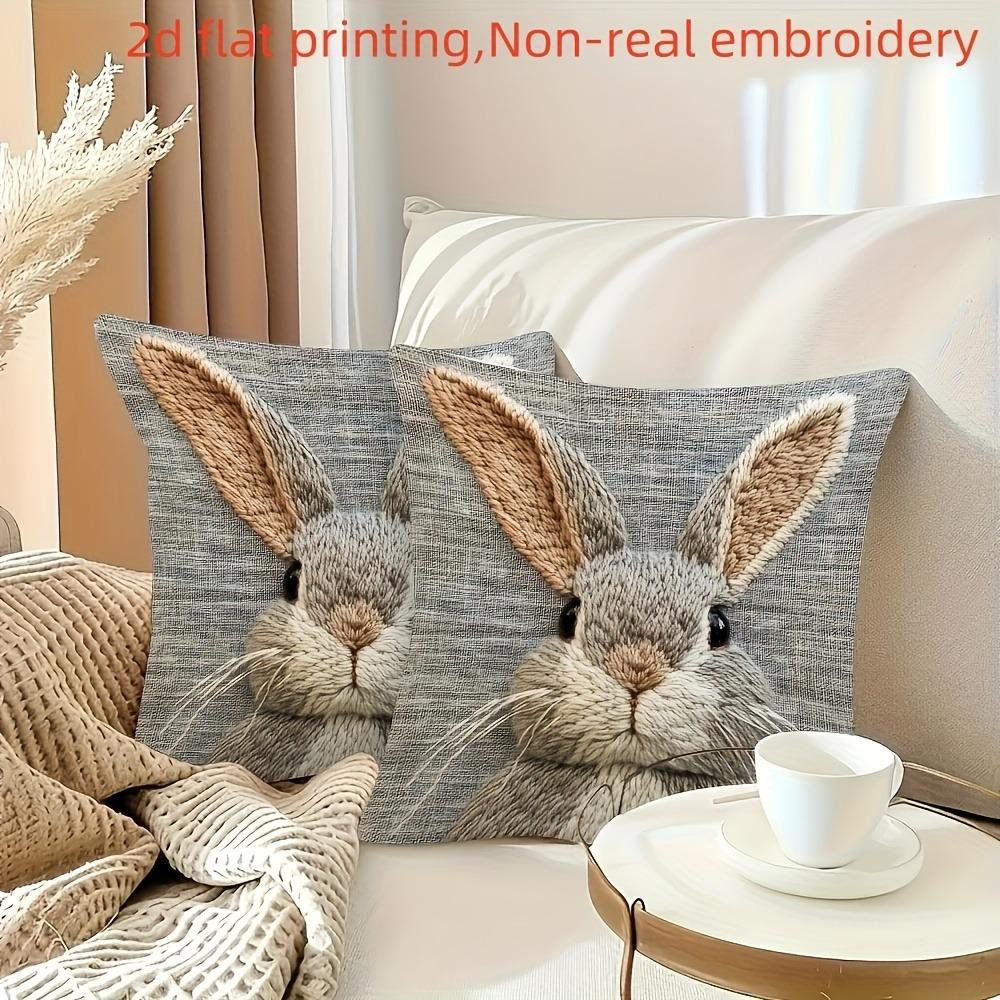 1Pc Easter Bunny Print Cushion Cover Polyester 2D Double-Sided Printing Pillow Cover For Sofa Bedroom Living Room Holiday Gift