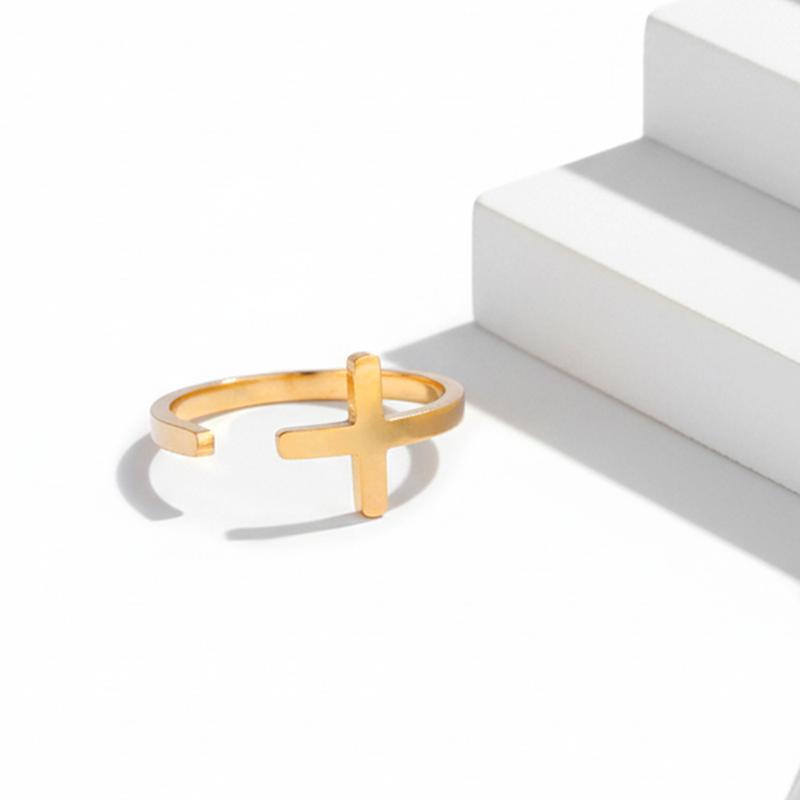 Stainless Steel Cross Open Ring for Men Women Vintage Hip-Hop Finger Ring Casual Simple Versatile Stackable Jewelry Wholesale