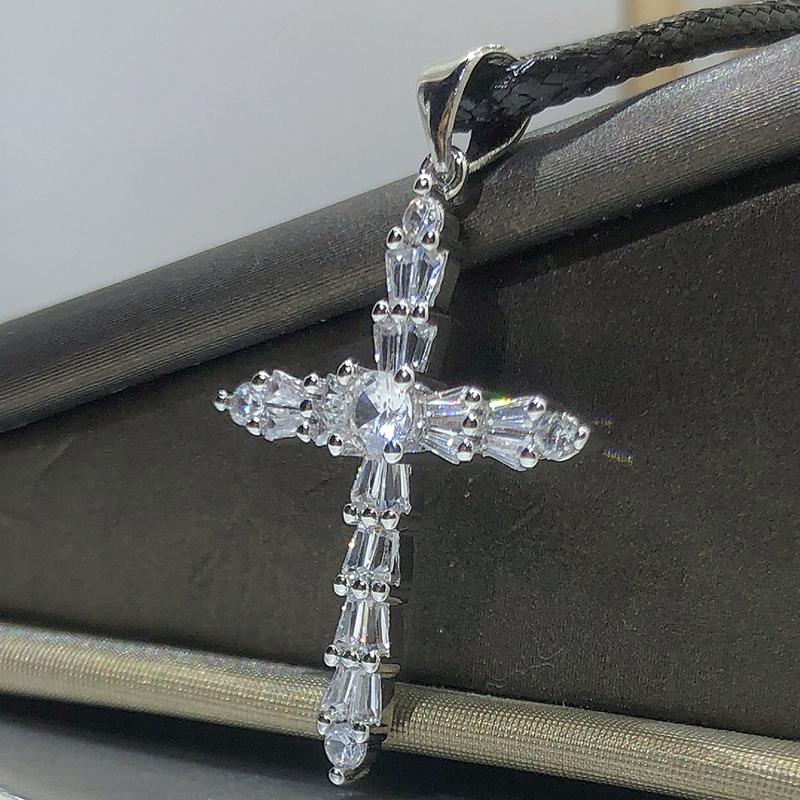 

925 Sterling Silver Popular White Zircon Cross Pendant New Necklace For Ladies Party Birthday Jewelry Gift белый