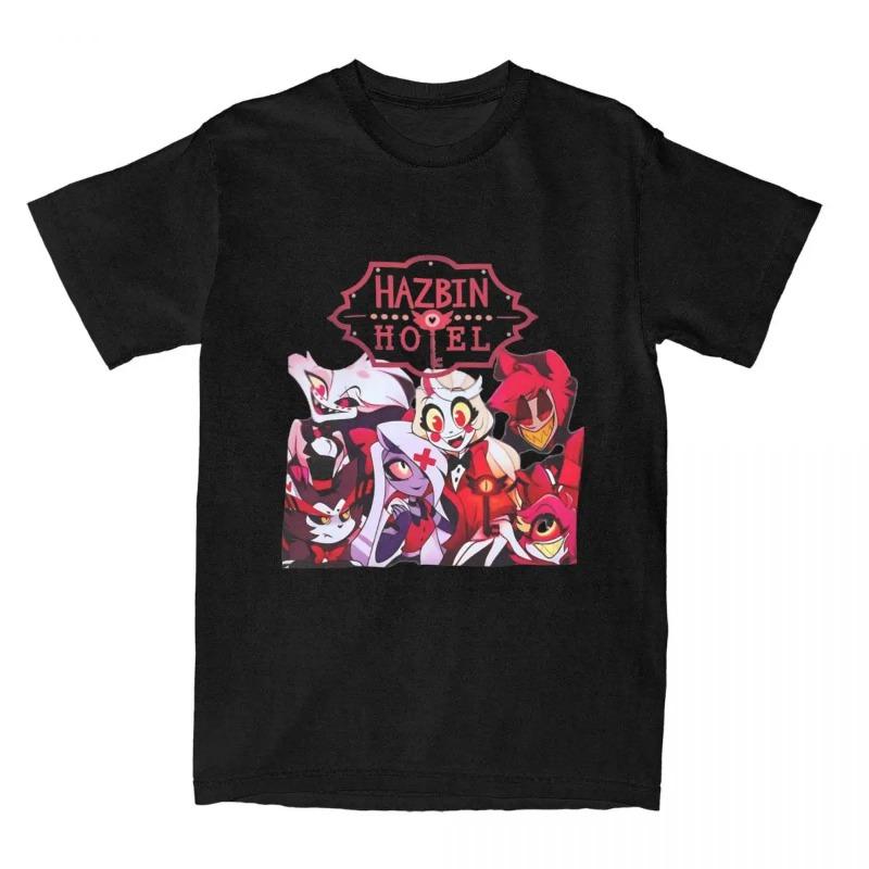 

Футболка ретро Hazbins Hotels для мужчин, хлопковая, с коротким рукавом, Angel Dust, с круглым вырезом, летние топы, футболки мужские M чёрный