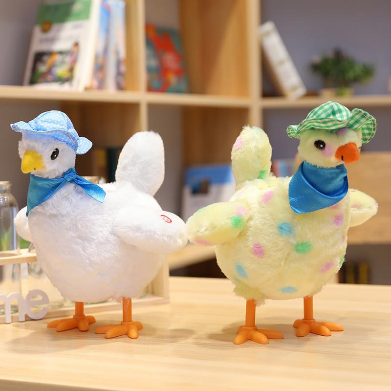Stuffed Chicken with Egg Plush Hen Puzzle Fun Musical Chicken Figurine Pet Toys Interactive Cat Toys Lays Eggs for Holiday