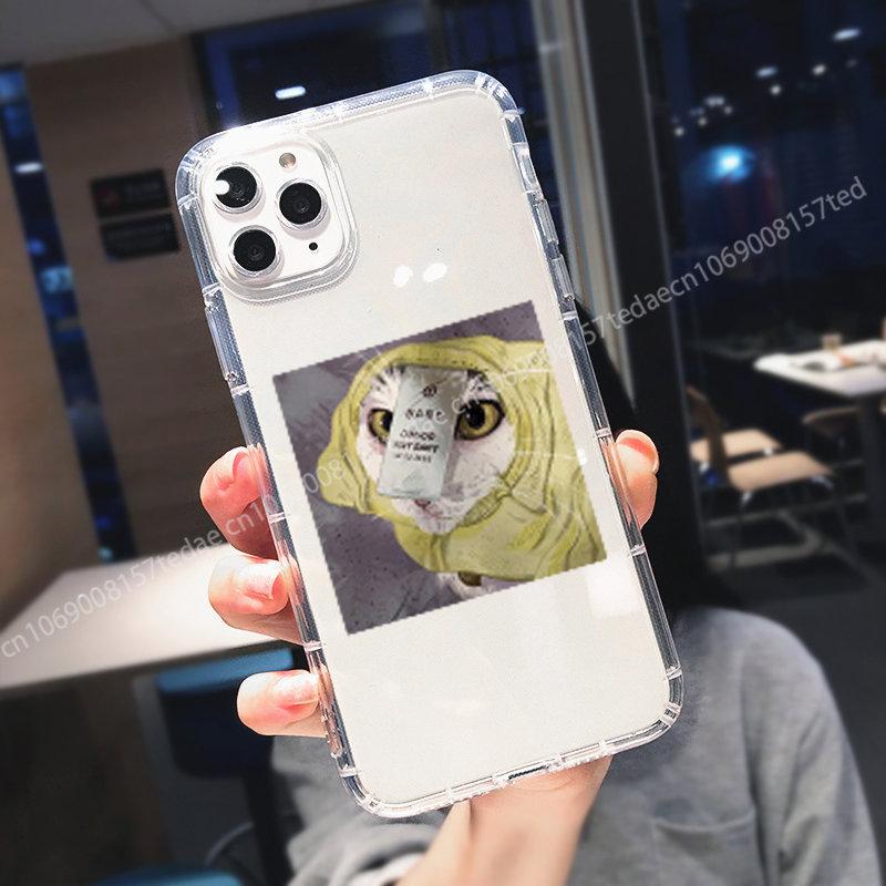 Hot Funny Cat Photo Transparent Phone Case for IPhone 13 12 Pro Max 11 XR XS X 8 7 14 Plus Couple Soft Silicone Cover Fundas