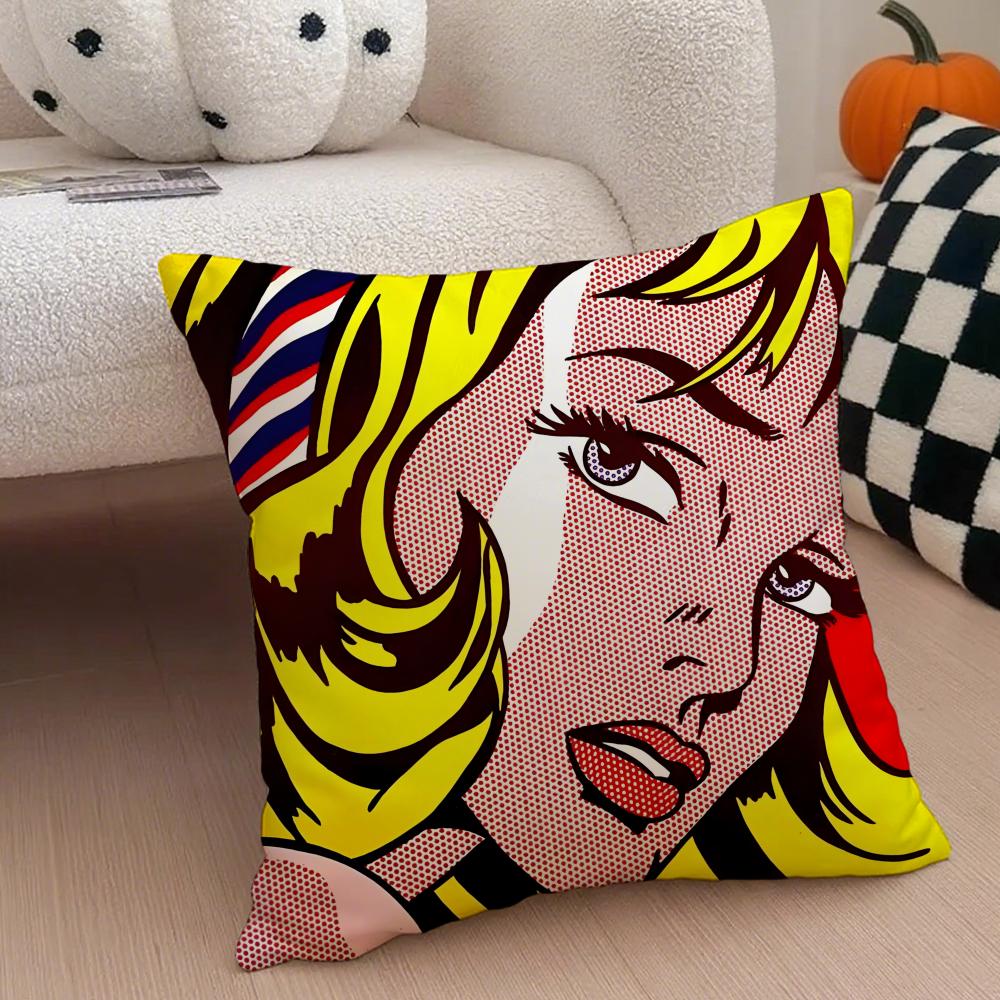 Pop Art R-Roy Lichtensteins Fashion Cushion Cover Throw Pillow Cover Hidden Button Durable Polyester Chair Cushion