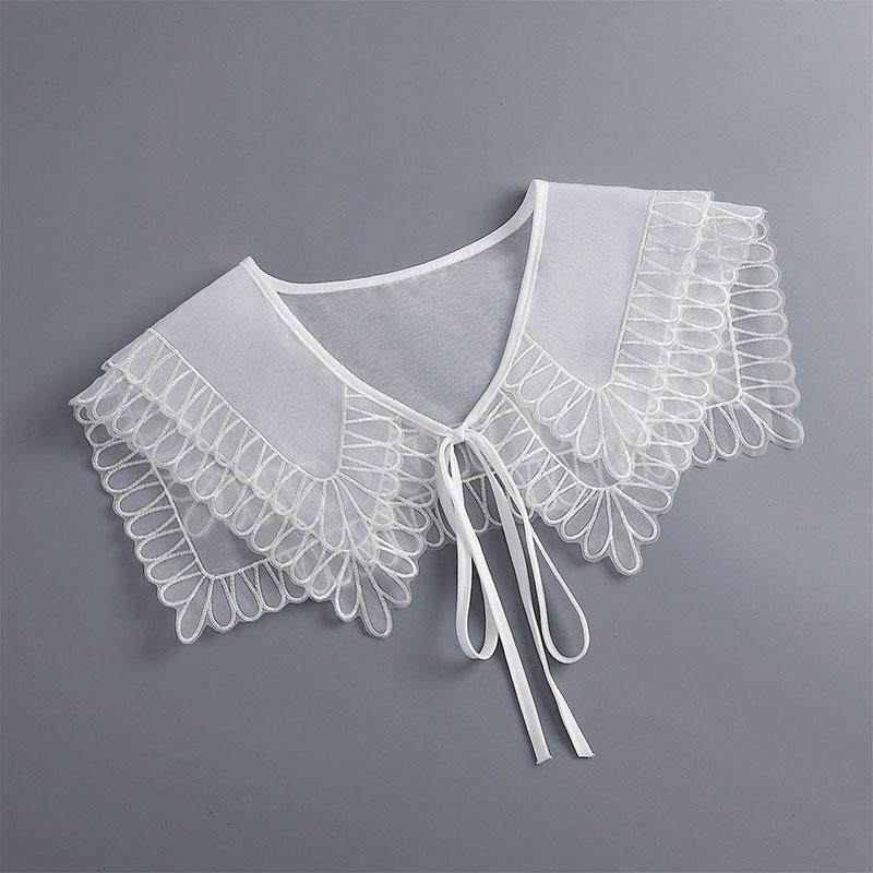 Removable Lace Doll Fake Collar Women Tie Ladies White Shawl Wrap Detachable Embroidered Lapel False Collar Clothes Accessory