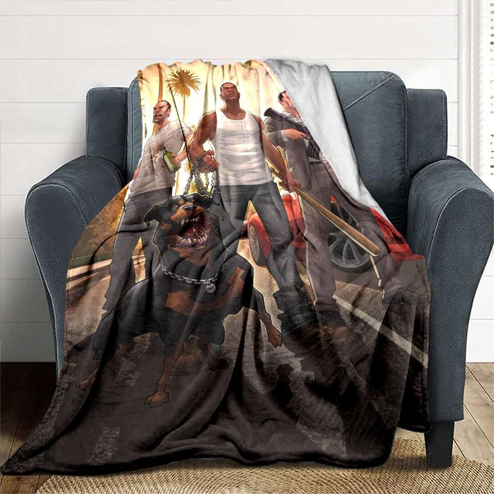 1pc Grand Theft Auto Soft Flannel Blanket with Designer Print A Cozy Blanket for All Seasons, Perfect for the Couch, Bed, Office