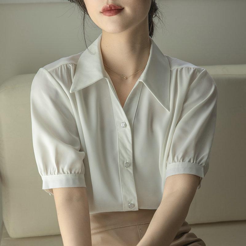 

GMXIA Женская шифоновая рубашка, летние дизайнерские топы, свободная облегающая блузка в ленивом стиле с коротким рукавом XXL белый