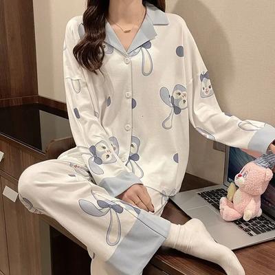 Autumn Ice Silk Women's Pajamas Long Sleeves Long Pants Cartoon Home Clothes Silk Pajamas Women's Pajamas Pants Set