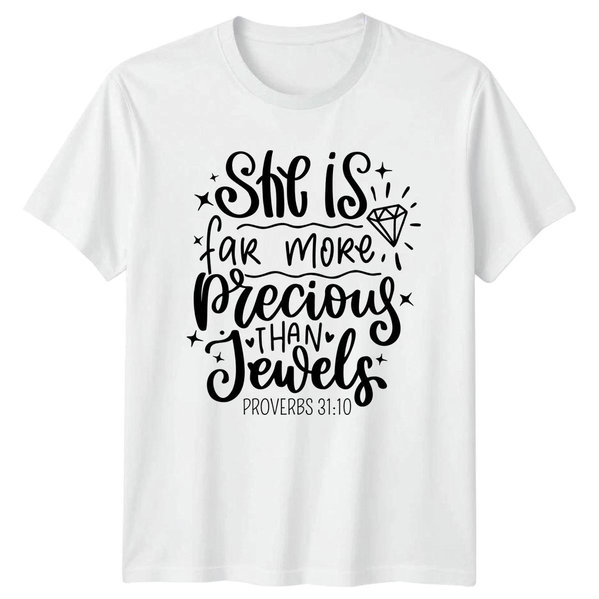 She Is Far More Precious Womens T-Shirt Bible Verse Christian Mothers Day M