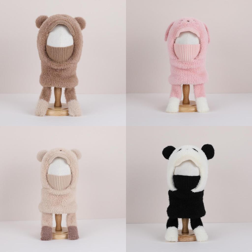 Toddler Cartoon Fleece Hat With Face Mask And Ear Protection For Winter