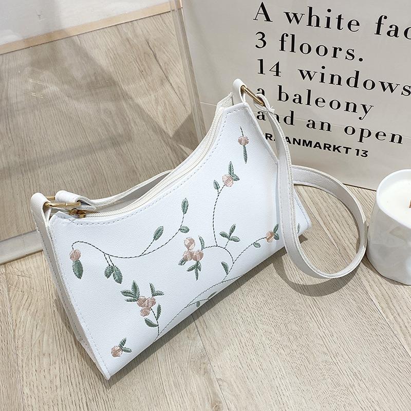 Embroidered ladies fashion armpit bag niche elegant ladies bags trendy commuter armpit bag shoulder bag белый