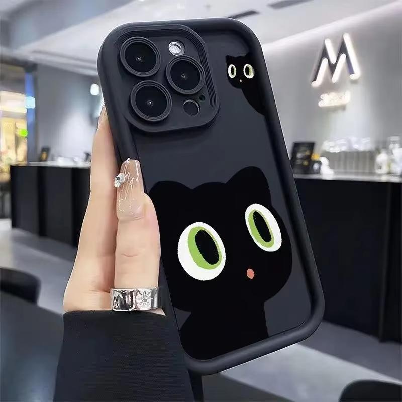 Cute Cartoon Cat Phone Case For iPhone 16 15 13 14 12 11 Pro Max Mini X XR XS 7 8 Plus SE Matte Shockproof Silicone Soft Cover