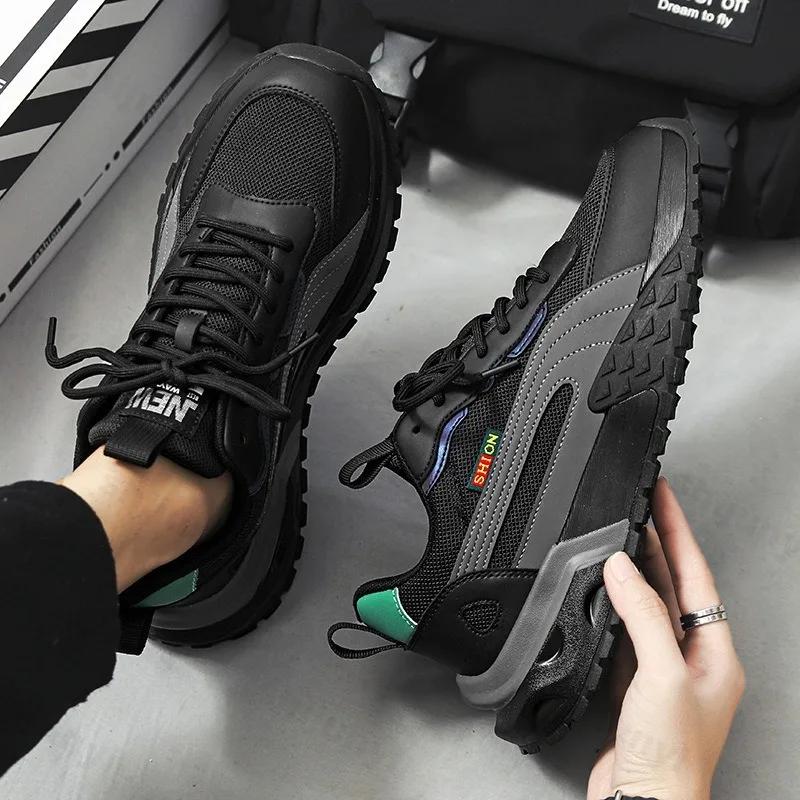 Men's Mesh Sneakers Breathable Men Shoes Lace Up Comfortable Male Vulcanized Shoes Wear-resistant Male Running Shoes Zapatillas