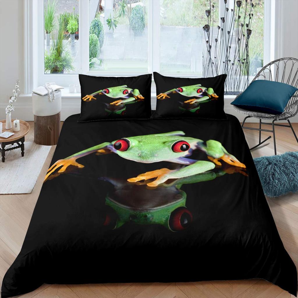 3D Frog Family King Queen Duvet Cover Little Tree Frog Bedding Set Tropical Nature Animal Quilt Cover Polyester Comforter Cover