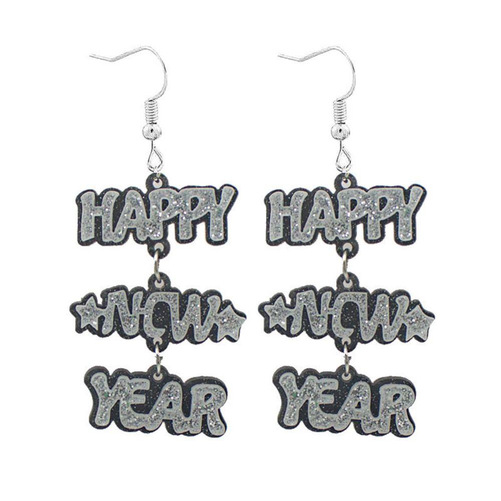 

Silver Happy New Year Earrings Jewelry Acrylic Party Earrings 2024 New Year Stud Earrings New Year L
