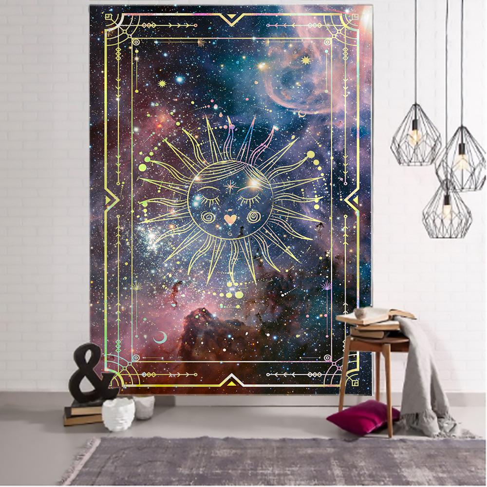 Witchcraft Tarot Tapestry Wall Hanging Colorful Sun Moon Starry Universe Psychedelic Tapiz Witchcraft Wall Cloth Tapestry