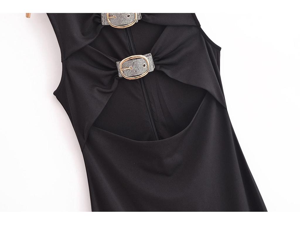 2024 Winter Women's European & American Style Slim Sleeveless Long Hollow Dress