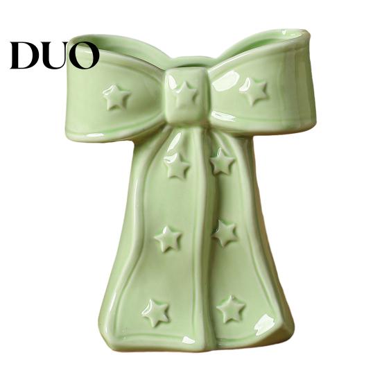 Dried Flower Holder Ceramic Bow Vase with Star, Decorative Flowers Vase, Creative Romantic Home Accessories Arrangement for Living Room Table