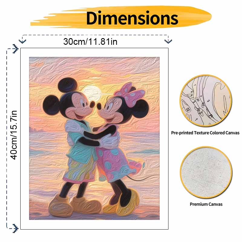 Disney Mickey and Minnie Mouse Sunset Beach Paint by Numbers Painting Art Kit Home Decor Gift