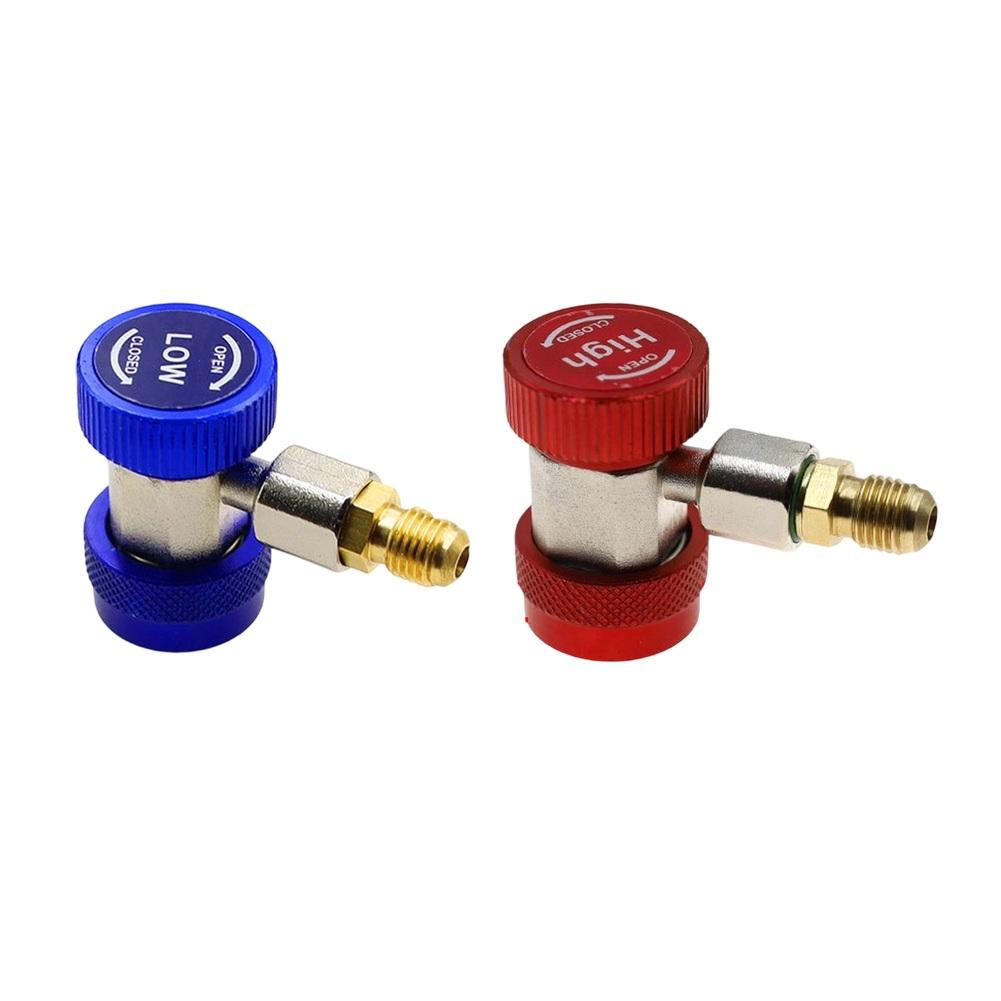 2PCS Adjustable Compatible With R134A AC Quick Coupler Set High Low Side Adapters For Car Air Conditioner