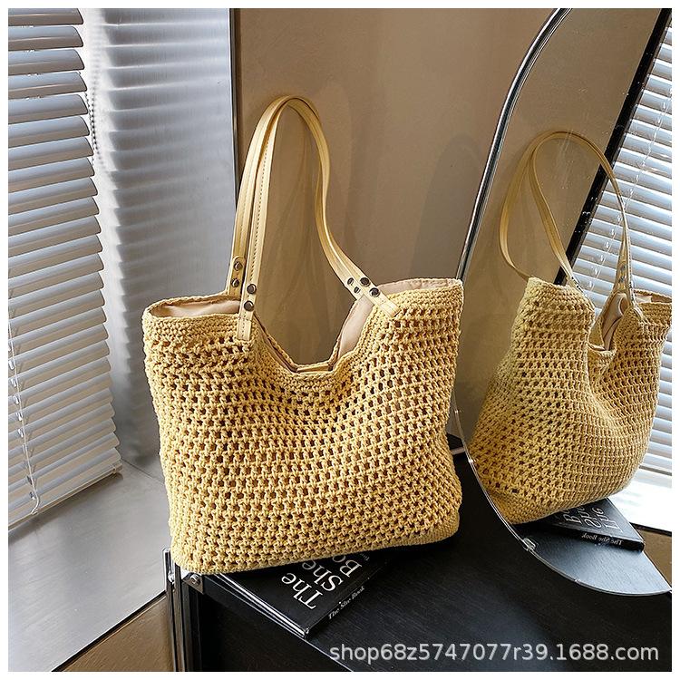 Commuter bag women's 2025 new shoulder bag seaside vacation beach bag large capacity lazy wind woven tote bag