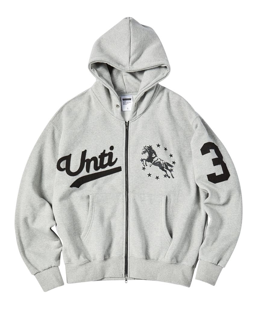 Untitled Seoul Unicorn Varsity Emblem Zip-Up Hoodie Gray