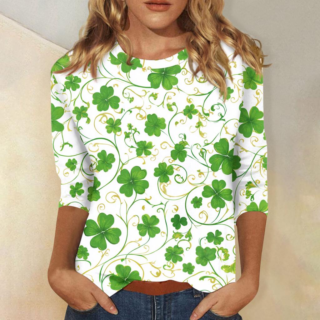 Damenoberteile Dreiviertelarmshirt Rundhalsausschnitt Lockeres Freizeitshirt Druck T-Shirt