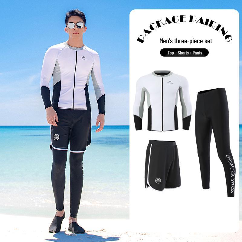 Unisex Long Sleeve Quick-Drying Zipper Wetsuit with Sun and Jellyfish Protection - Couple's Surfing Swimsuit Set