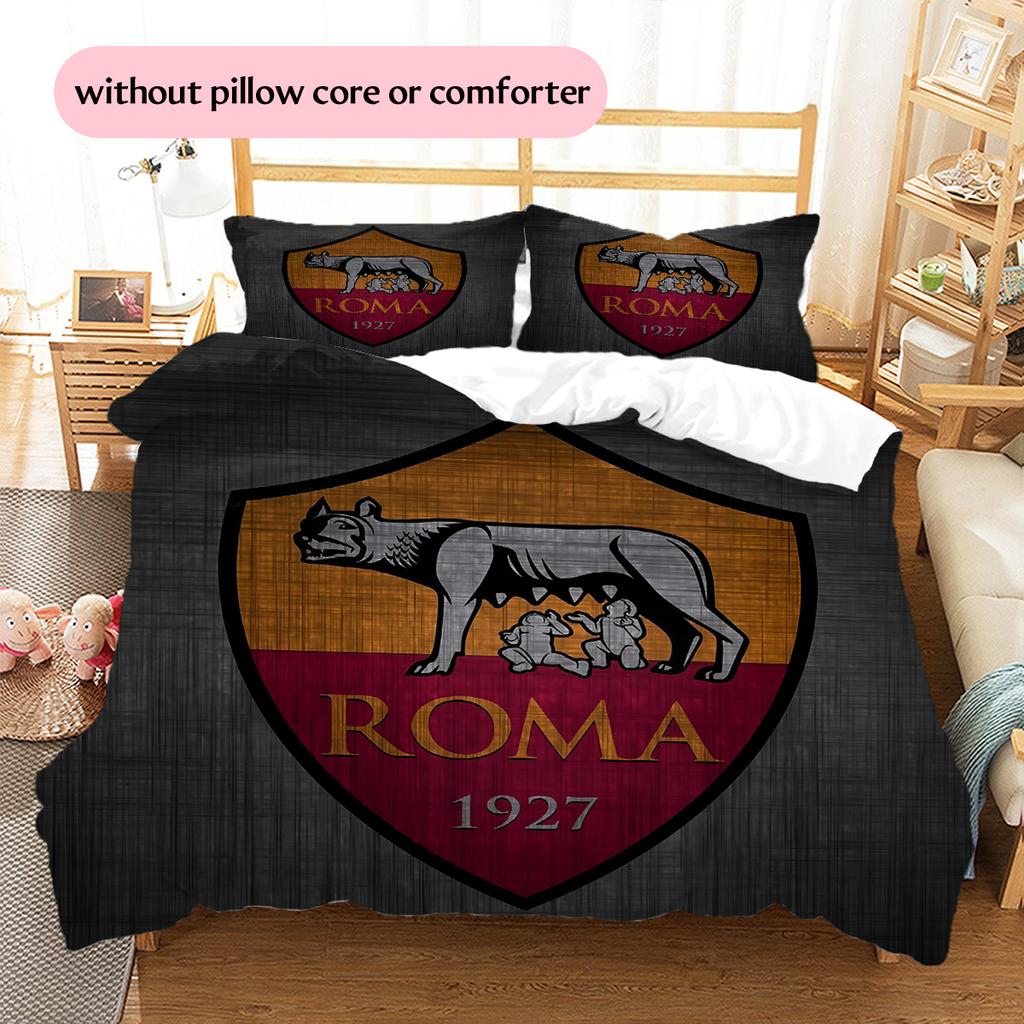Fotbalový klub AS Řím Vzorované povlečení Sada prošívaných přikrývek Domácí dekorace Dárek (1 * povlak na přikrývku + 2 * povlak na polštář bez výplně)