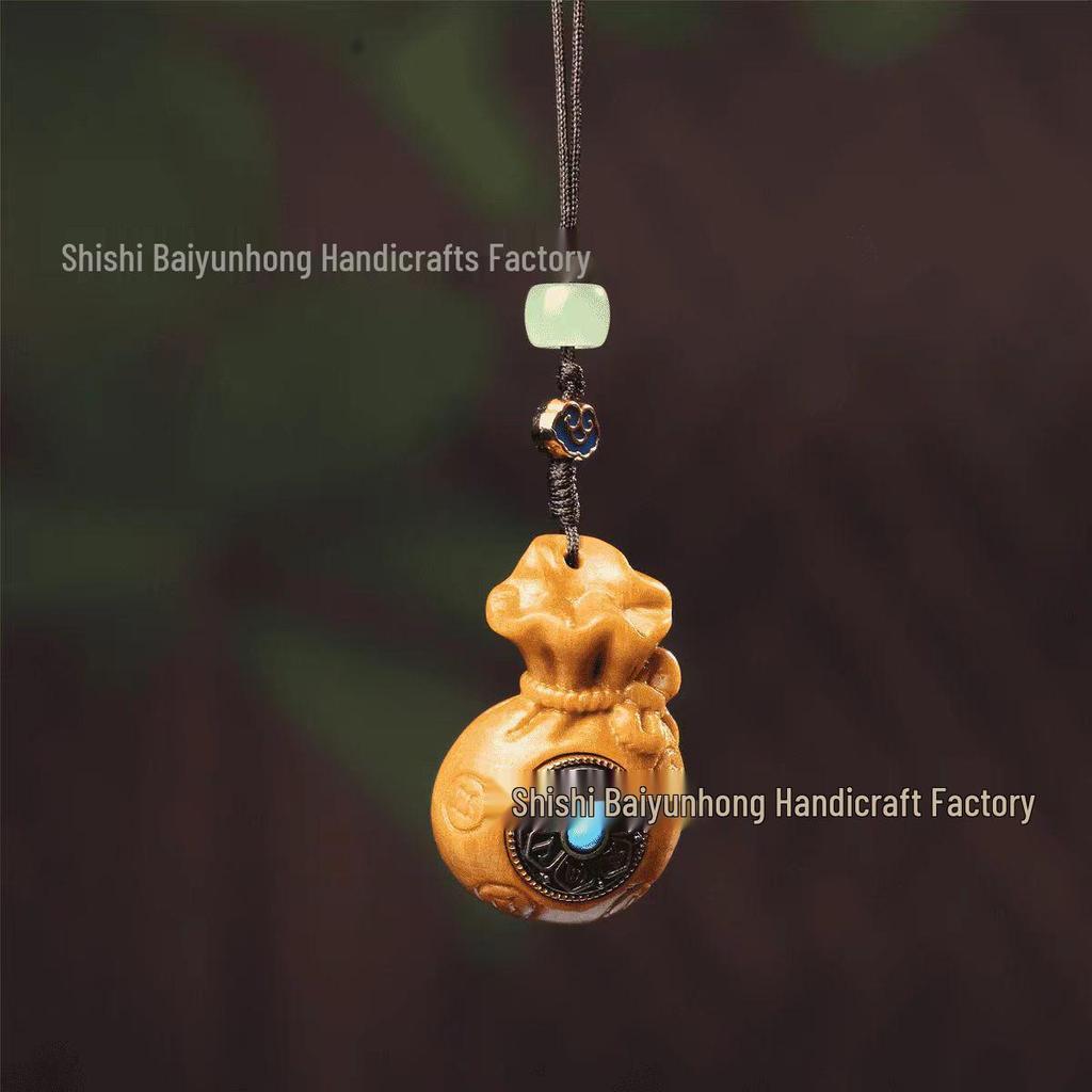 Golden Wood Lucky Money Bag Hanging Ornament - Keychain & Car Pendant Decor