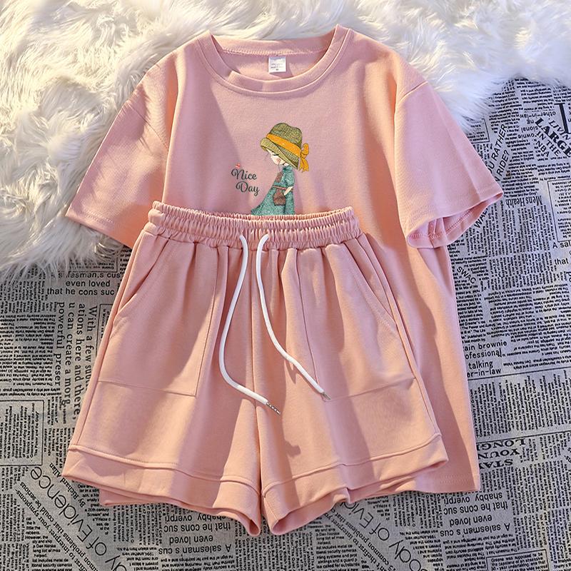 2025 Summer Korean Harajuku Short-sleeve T Shirt and Shorts Y2k Running Two-piece Set Young Girl Academic Style Casual Loose Sports Suits for Women