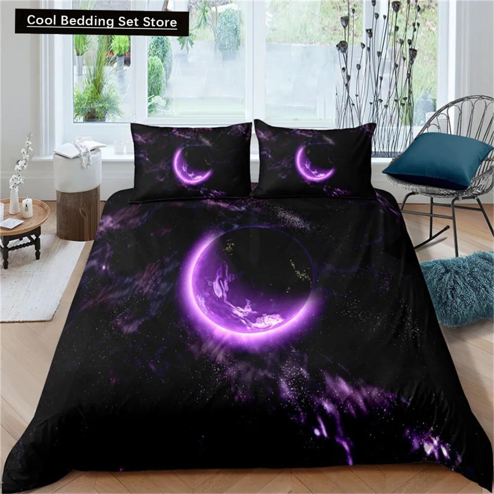 Moon Night Scene King Queen Duvet Cover Red Dark Sky Sunset Clouds Bedding Set Teens Adults Forest 2/3Pcs Polyester Quilt Cover