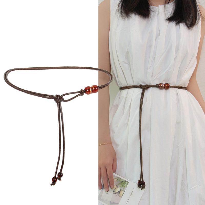 Vintage-Inspired Adjustable Waist Belt - Brown Beaded Design, and Flattering for Dresses, Perfect for Casual To Formal Occasions