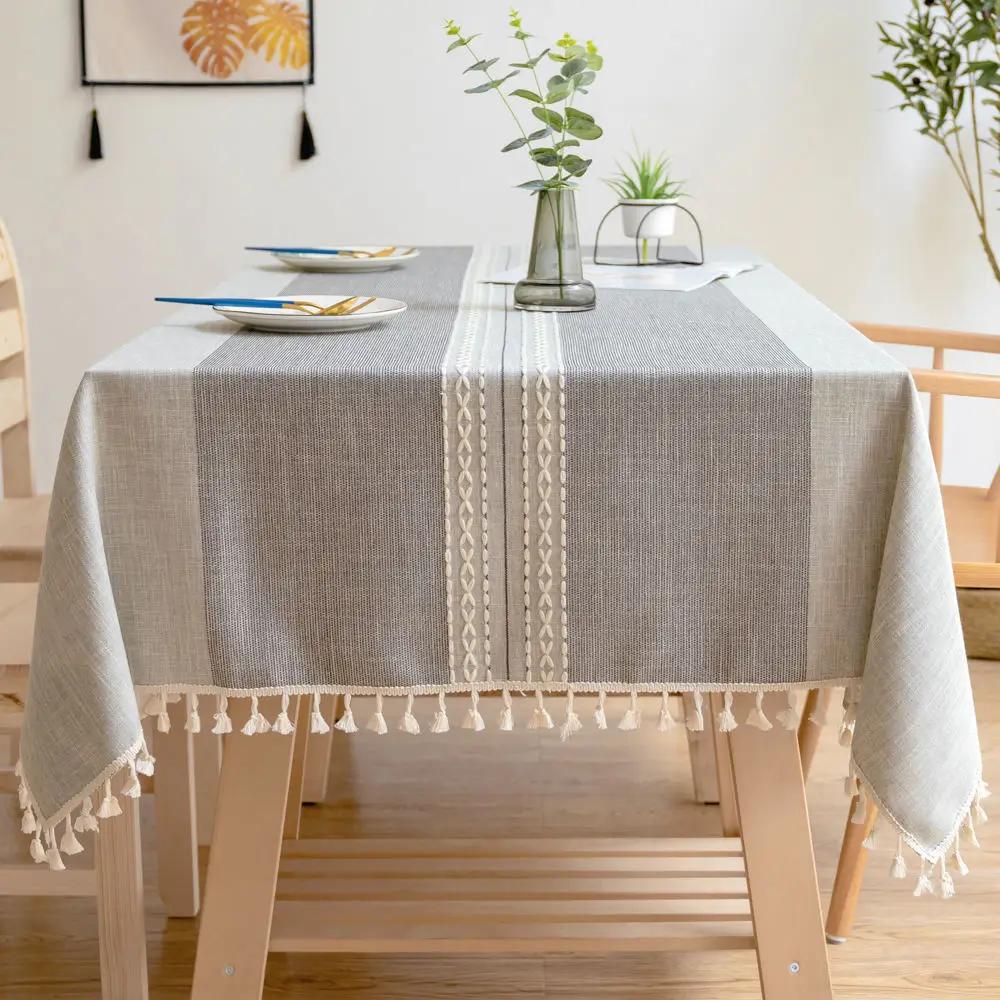 Battilo Linen Tablecloth Rectangular Tables Cloth With Tassel Waterproof Coffee Desks Cover for Dining Table Wedding Decor