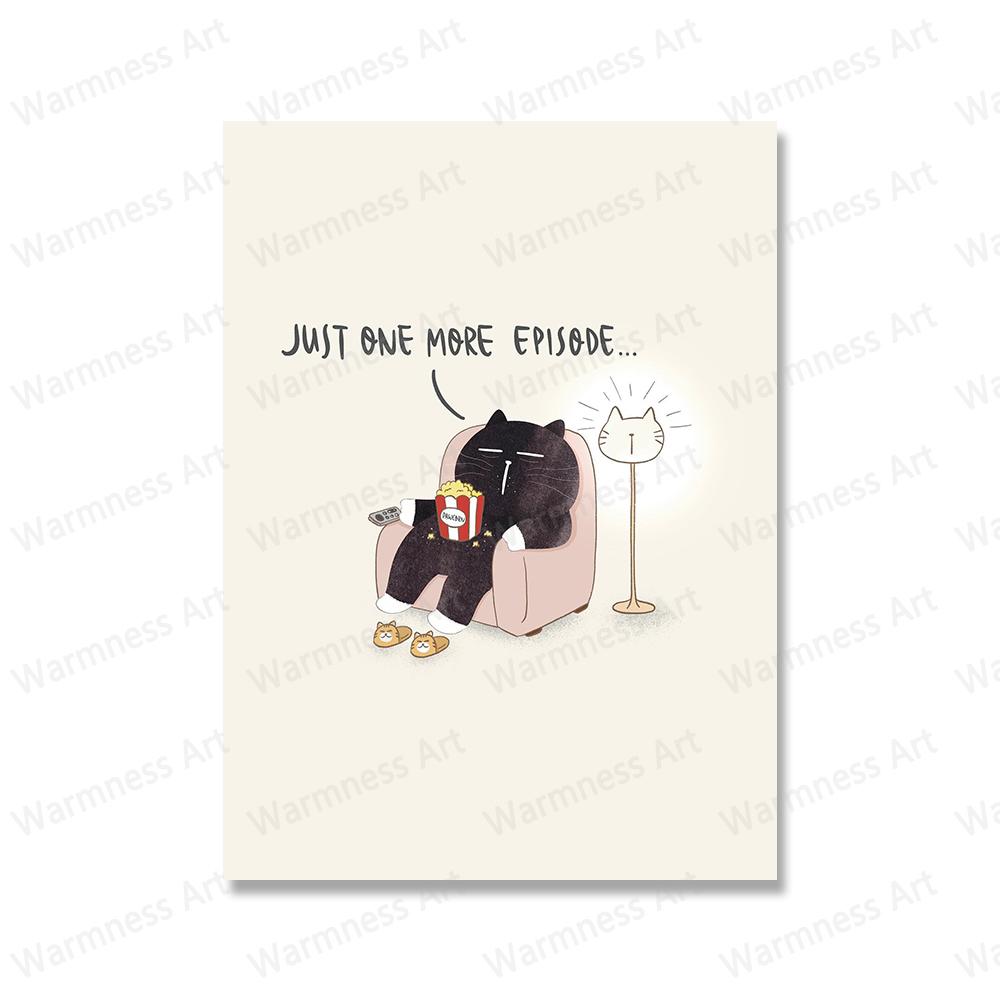 Funny Cute Black Cat Eat Foods Poster Nordic Wall Art Canvas Painting Prints Cartoon Animal Pictures For Living Room Home Decor No Frame