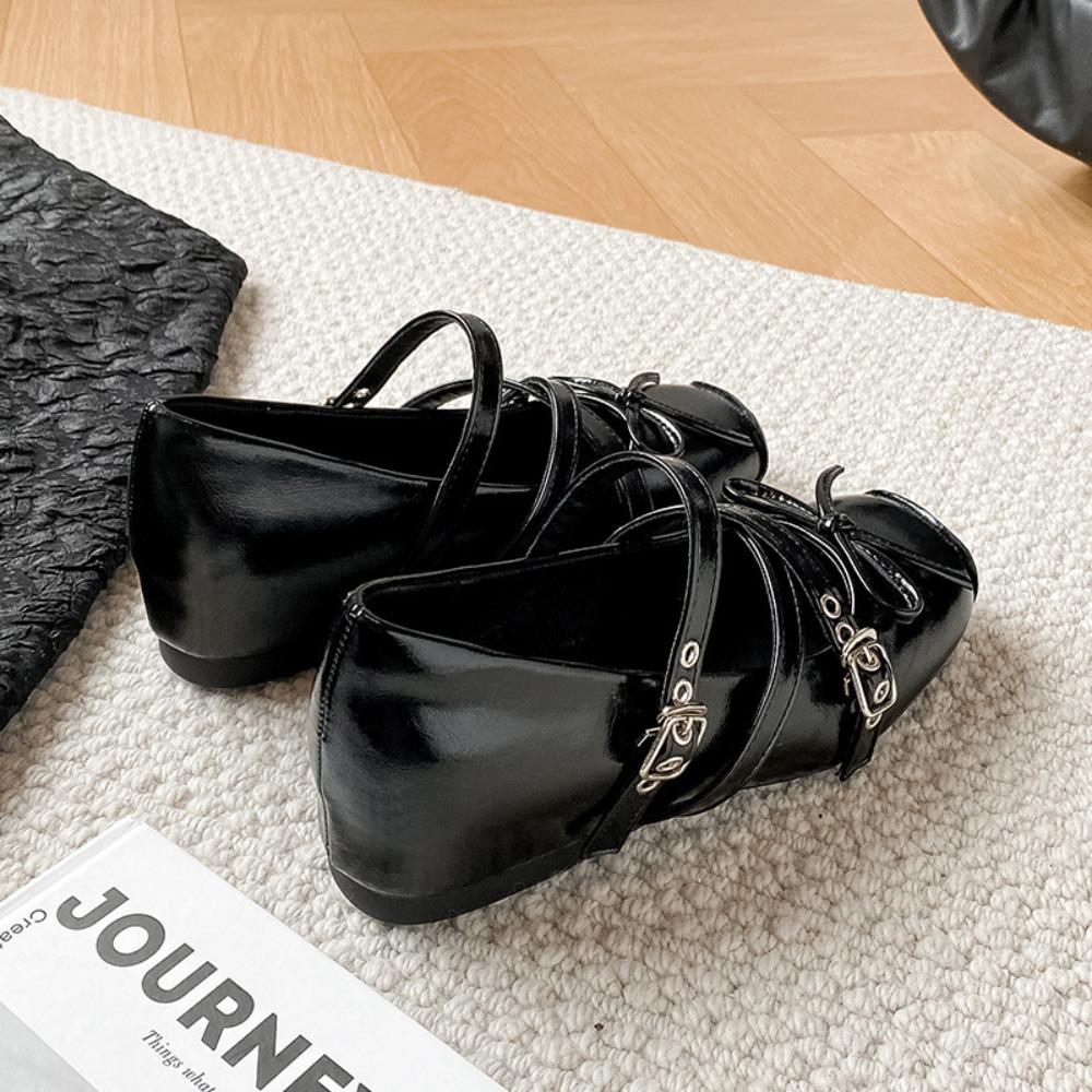 Höhenvergrößernde Mary Jane Schuhe Damen 2025 Neu Retro Eckige Zehenpartie Ballerinas Französische Flache Form Einzelknopf Damenschuhe