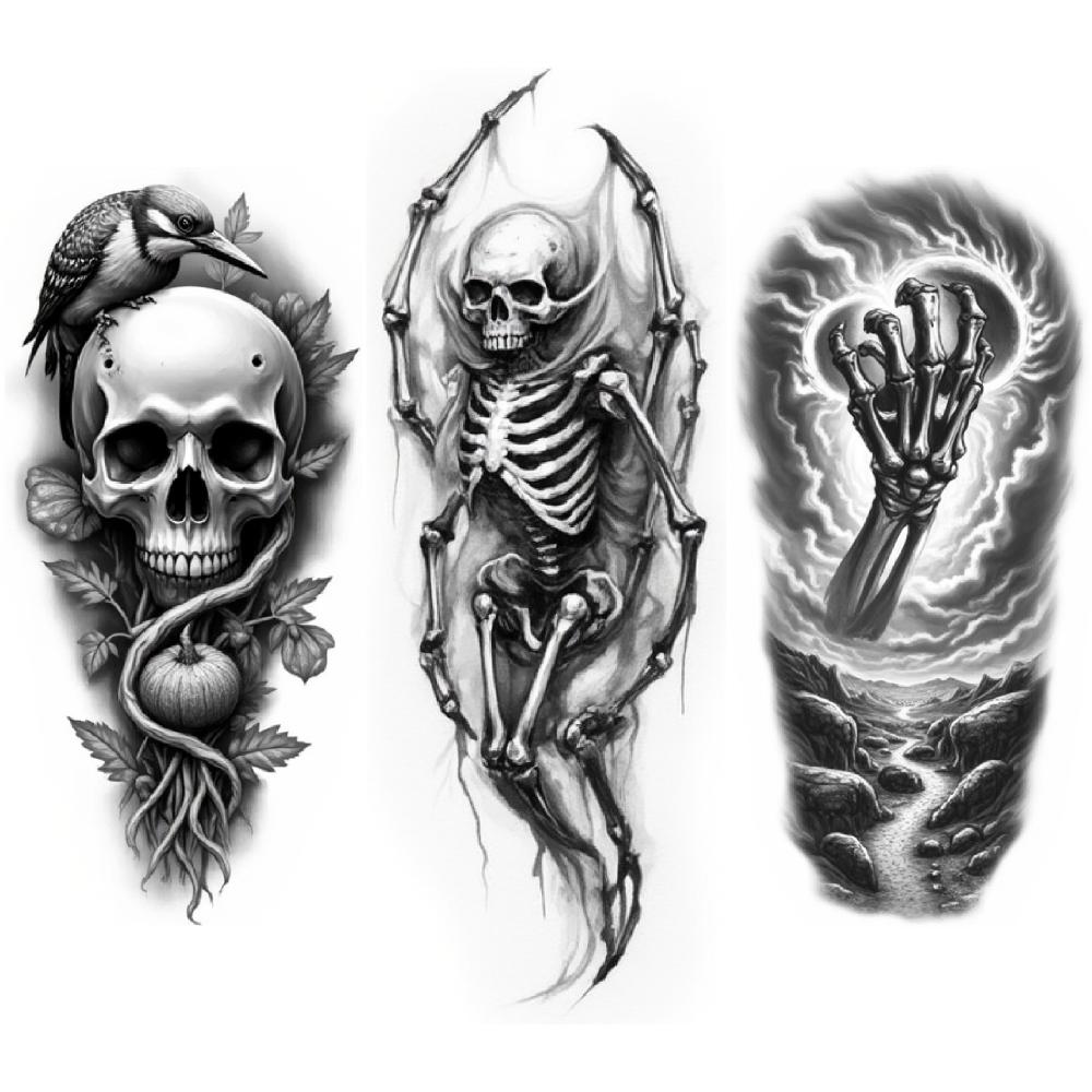 3pcs Temporary Tattoo Realistic Temporary Tattoos Skull Tattoo Abstract Artistic Design Flower Tattoo For Thighs Arms Women