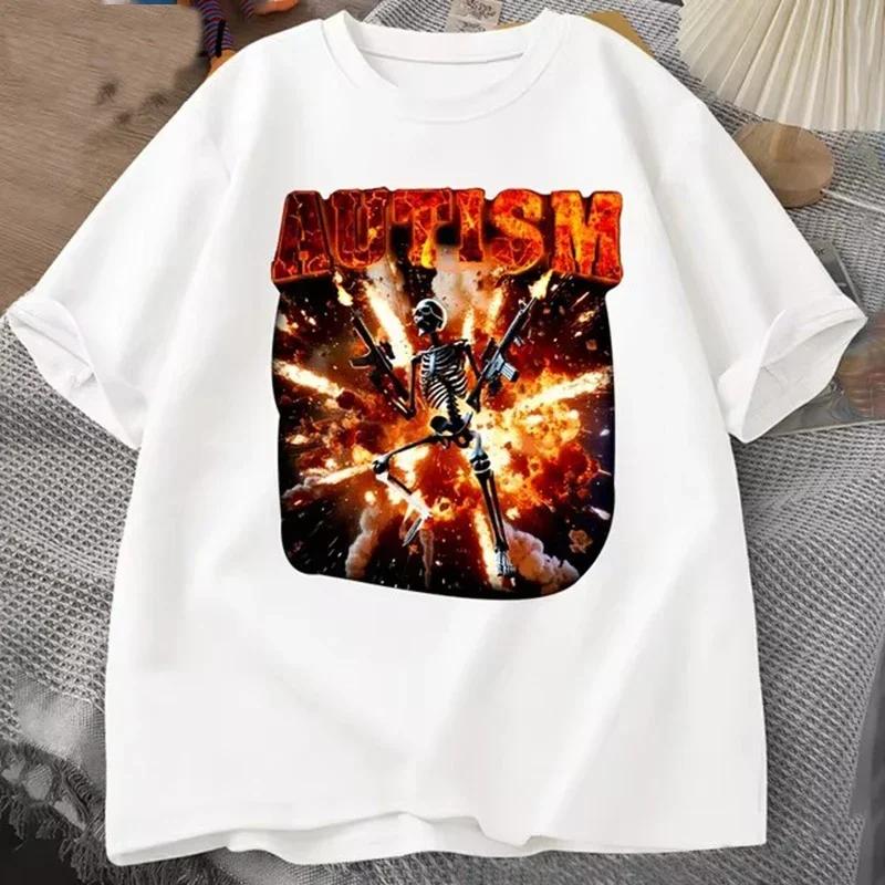 Autistic Funny Skeleton T Shirt Women Men Autism Edgy Skeleton Meme T-shirt Casual Short Sleeve Tshirt Round Neck Clothes