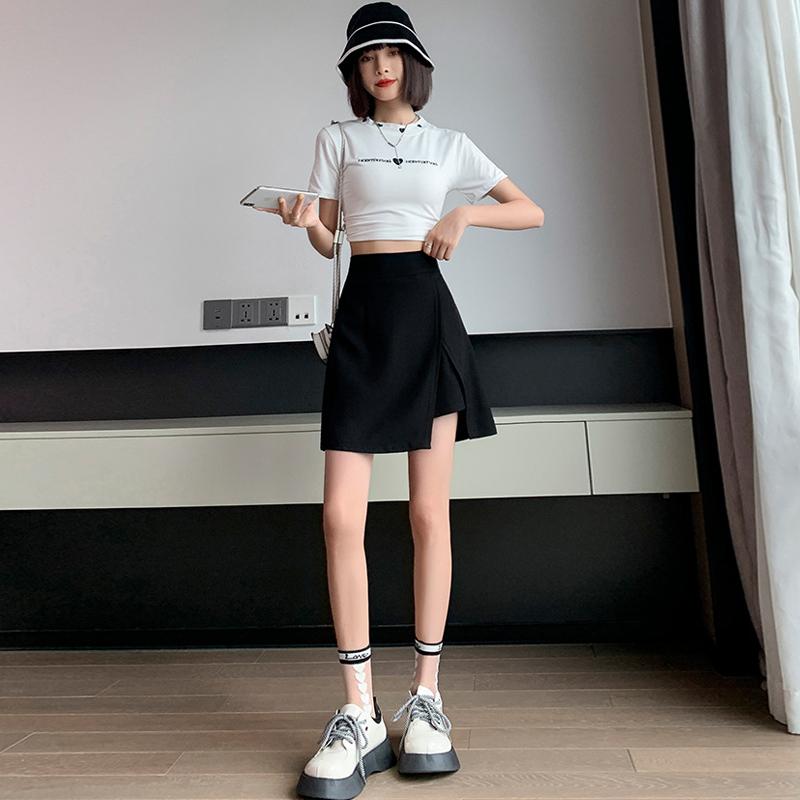 Women's Short Skirt Split Solid Office Ladies High Waist Mini Skirts Females Korean Oversize A-line Skirt Summer