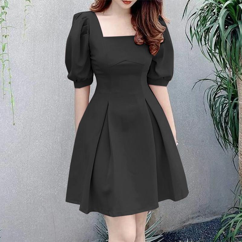ZANZEA Summer Square Collar Short Sleeve Casual Short Dress