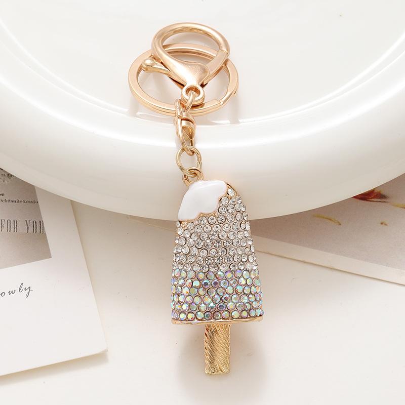 1PC Diamond Studded Ice Cream Pendant Car Keychain Pendant Metal Cute Women's Bag Pendant Keychain Souvenir