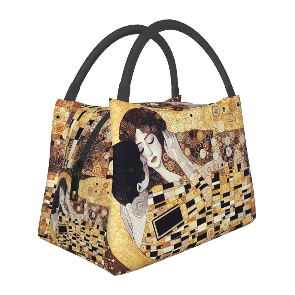 Gustav Klimt O Beijo Arte Abstrata Freyas Bolsa Térmica para Almoço Caixas de Comida Recipiente à Prova de Vazamento Cooler Lancheira Térmica Bolsa Tote