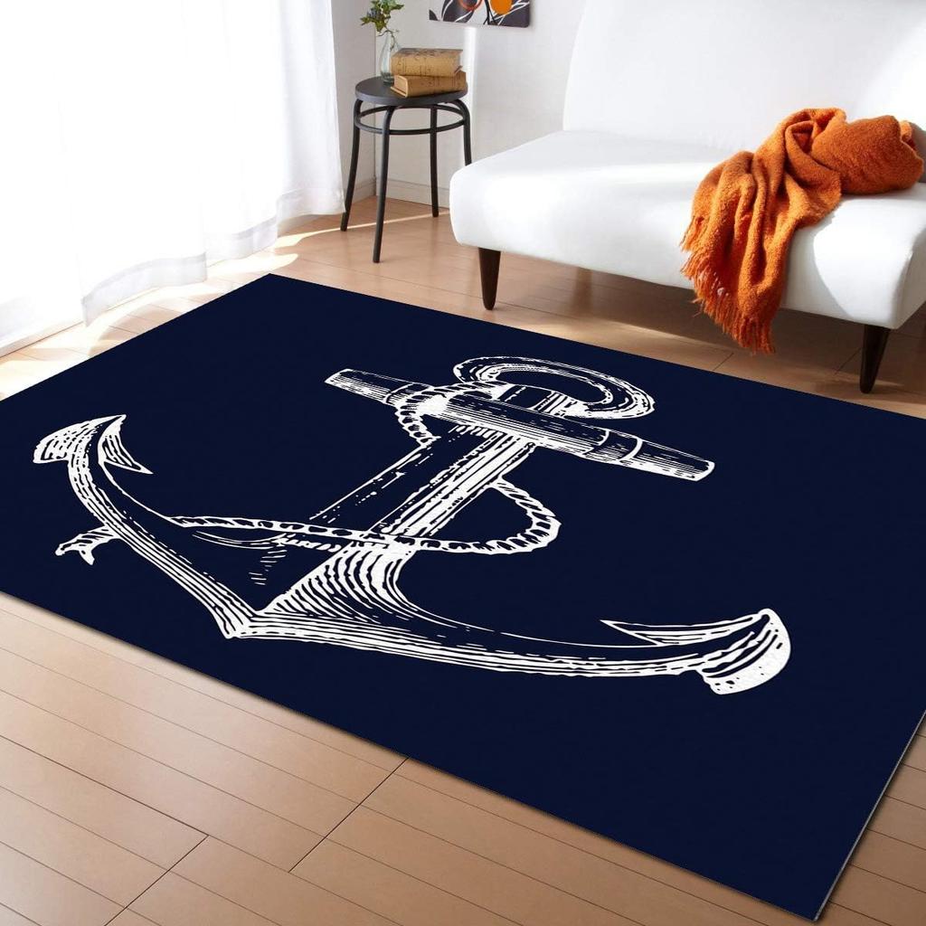 Nautical Decor Carpet Anchor Decor Living Room Rugs Kids Room Decor Sea Adventure Accent Rug Summer Holiday Indoor Floor Mat
