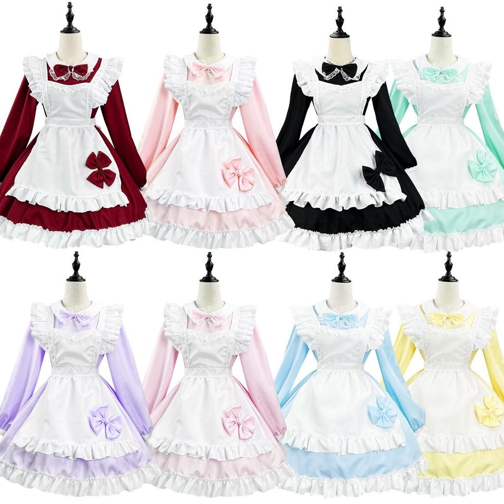 Costume da Cameriera Giapponese Bianco e Nero Super Carino - Manica Lunga