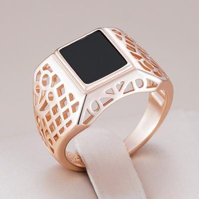 Simple Square Glossy Big Ring For Men Women Fashion  Rose Gold Color Black Stone Accessories Daily Fine Jewelry