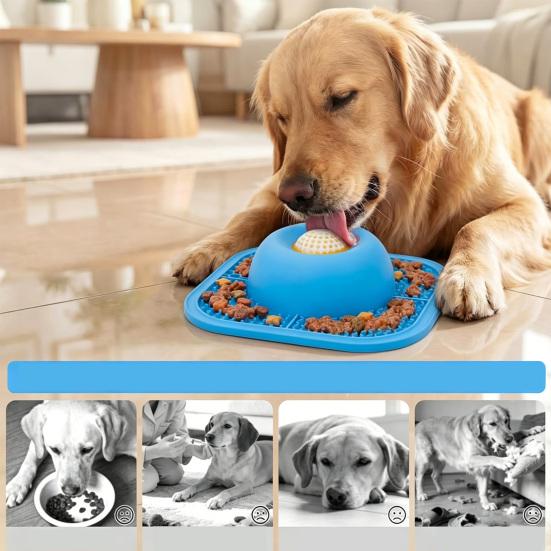 Slow Feeder Dog Bowl with Lick Mat Non-Slip Dog Lick Bowl with Interactive Rolling Ball Silicone Dog Licking Toy for Liquid And Thick Treat Dogs