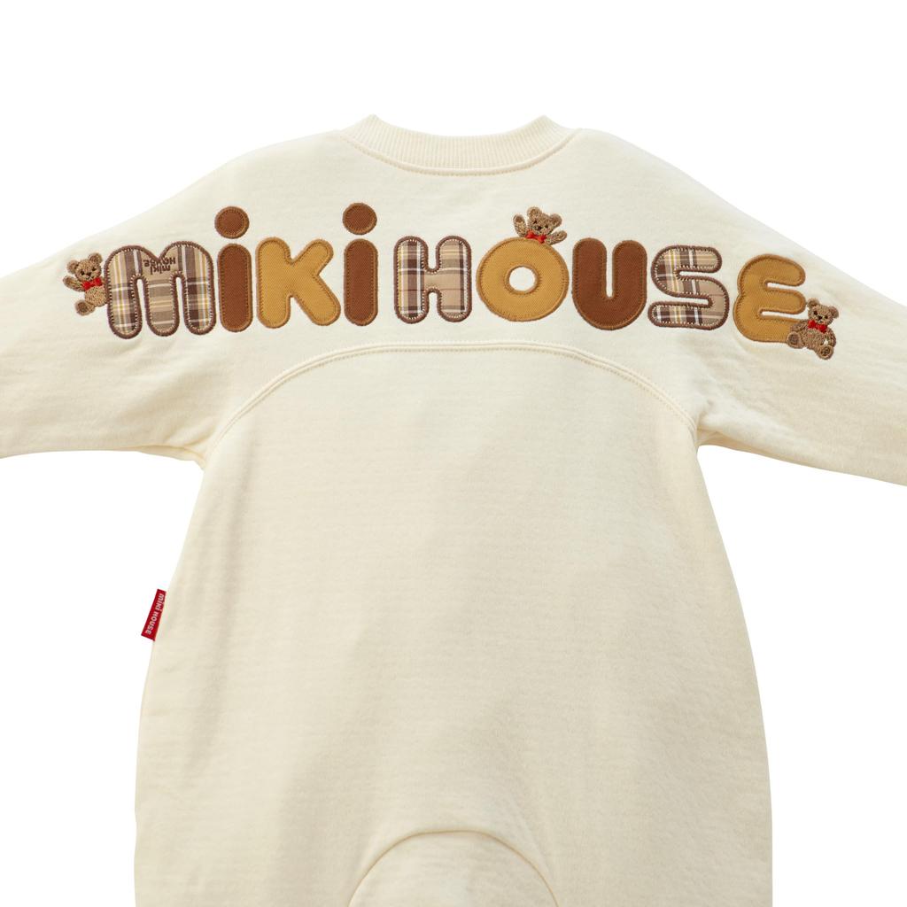 Kombinéza Romper Logo Bear Dlouhý rukáv Vyrobeno v Japonsku Chlapci Dívky Miminko Dětské Oblečení pro miminko 70cm Slonovina [MIKI HOUSE] Dětské 13-1201-684