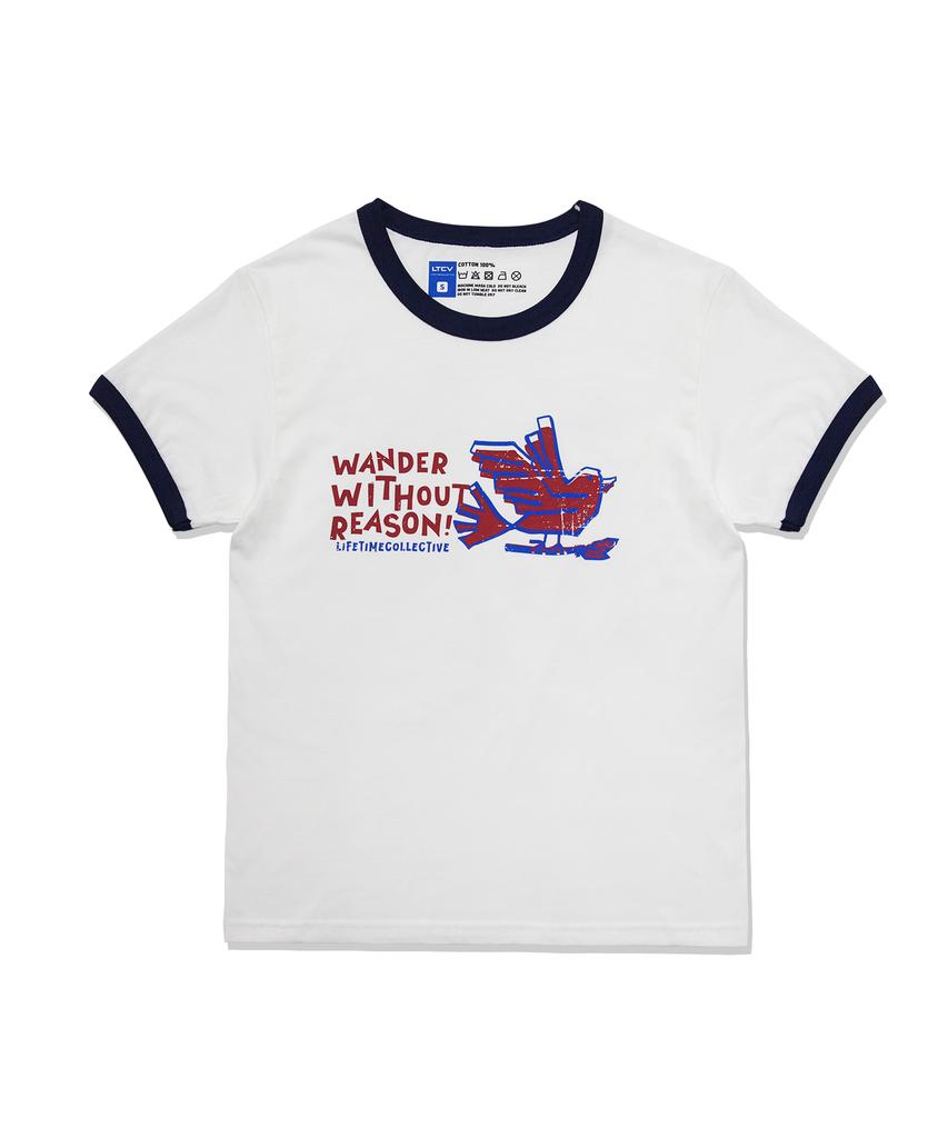 Laipeutaimkollegtibeu Ringer Bird Short Sleeve T-Shirt White Navy